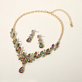 Teardrop Stone Cluster Pointed Marquise Stone Cluster Embellished Evening Necklace
