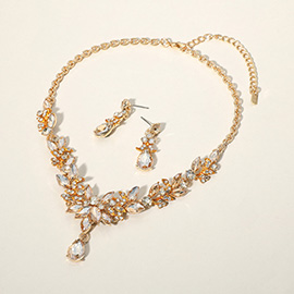 Teardrop Stone Cluster Pointed Marquise Stone Cluster Embellished Evening Necklace