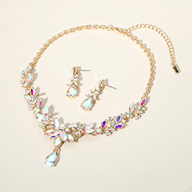 Teardrop Stone Cluster Pointed Marquise Stone Cluster Embellished Evening Necklace