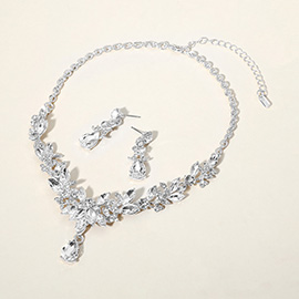 Teardrop Stone Cluster Pointed Marquise Stone Cluster Embellished Evening Necklace
