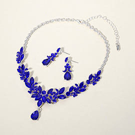 Teardrop Stone Cluster Pointed Marquise Stone Cluster Embellished Evening Necklace