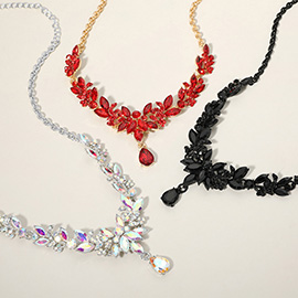 Teardrop Stone Cluster Pointed Marquise Stone Cluster Embellished Evening Necklace