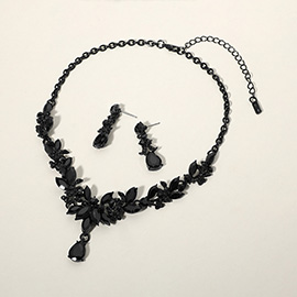 Teardrop Stone Cluster Pointed Marquise Stone Cluster Embellished Evening Necklace