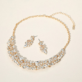 Round Marquise Stone Cluster Embellished Evening Necklace