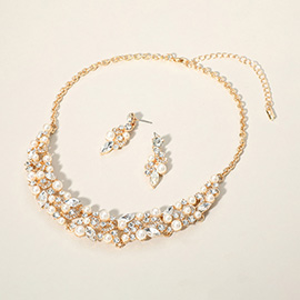 Round Marquise Stone Cluster Embellished Evening Necklace