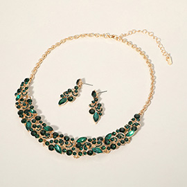 Round Marquise Stone Cluster Embellished Evening Necklace