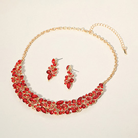 Round Marquise Stone Cluster Embellished Evening Necklace