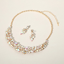Round Marquise Stone Cluster Embellished Evening Necklace