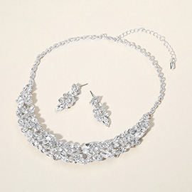 Round Marquise Stone Cluster Embellished Evening Necklace