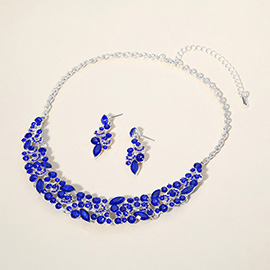 Round Marquise Stone Cluster Embellished Evening Necklace