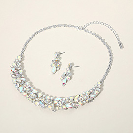 Round Marquise Stone Cluster Embellished Evening Necklace