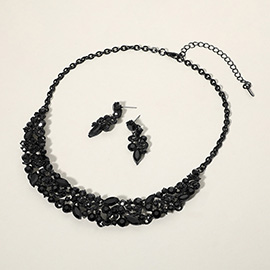 Round Marquise Stone Cluster Embellished Evening Necklace