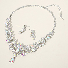 Marquise Stone Cluster Embellished Evening Necklace