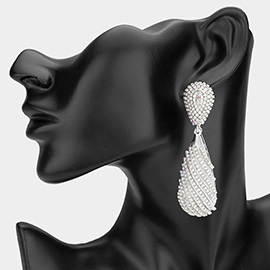 Oversized Stone Paved Teardrop Dangle Earrings