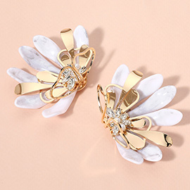 Metal Resin Mix Petal Half Flower Earrings