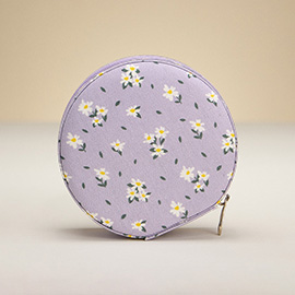 Flower Pattern Portable Round Jewelry Box