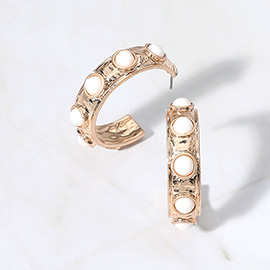 Bead Embellished Hammered Metal Hoop Earrings
