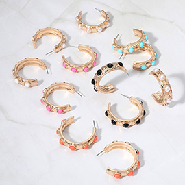 Bead Embellished Hammered Metal Hoop Earrings