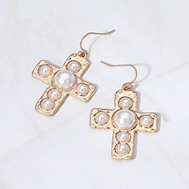 Pearl Cross Dangle Earrings