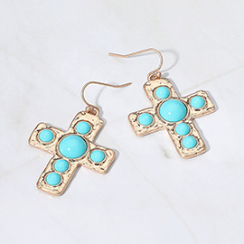 Turquoise Stone Cross Dangle Earrings