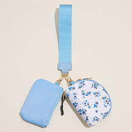 Flower Pattern Compact Dual Pouch with Strap