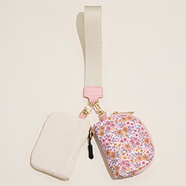 Flower Pattern Compact Dual Pouch with Strap