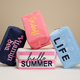 HELLO SUMMER Message Embroidered Cosmetic Pouch Bag / Organizer