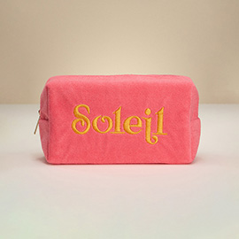 SOLEIL Message Embroidered Cosmetic Pouch Bag / Organizer