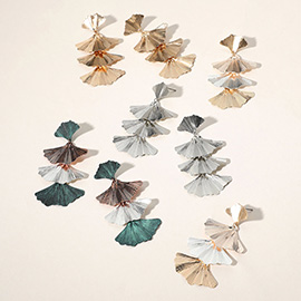 Metal Ginkgo Leaf Link Dropdown Earrings