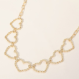 Metal Chain Open Heart Link Statement Necklace