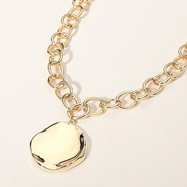 Metal Round Plate Pendant Chunky Chain Necklace