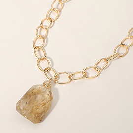 Faceted Stone Pendant Chunky Chain Statement Necklace