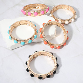 Bead Embellished Hammered Metal Stretch Bracelet