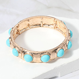 Bead Embellished Hammered Metal Stretch Bracelet