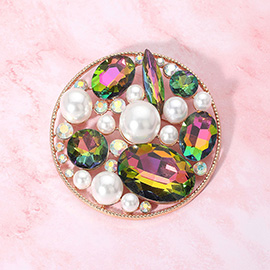 Pearl Stone Cluster Embellished Chunky Round Pin Brooch