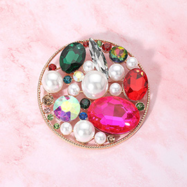 Pearl Stone Cluster Embellished Chunky Round Pin Brooch