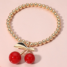 Enamel Cherry Charm Beaded Stretch Bracelet