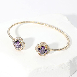 CZ Quatrefoil Stone Tip Cuff Bracelet