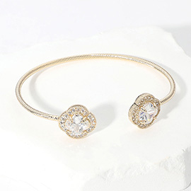 CZ Quatrefoil Stone Tip Cuff Bracelet