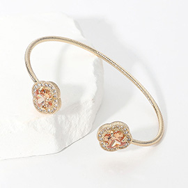 CZ Quatrefoil Stone Tip Cuff Bracelet
