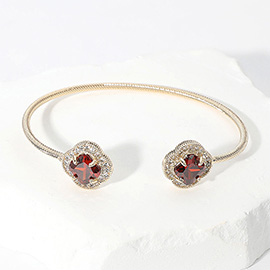 CZ Quatrefoil Stone Tip Cuff Bracelet