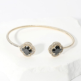 CZ Quatrefoil Stone Tip Cuff Bracelet