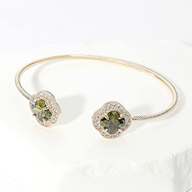 CZ Quatrefoil Stone Tip Cuff Bracelet