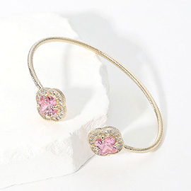 CZ Quatrefoil Stone Tip Cuff Bracelet