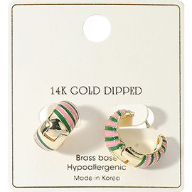14K Gold Dipped Enamel Striped Huggie Hoop Earrings
