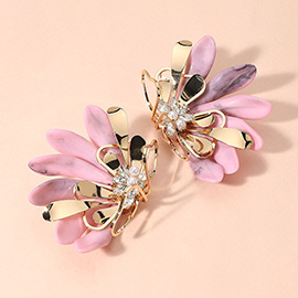 Metal Resin Mix Petal Half Flower Earrings