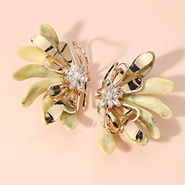 Metal Resin Mix Petal Half Flower Earrings