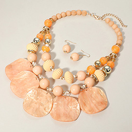 Chunky Wavy Resin Disc Beaded Double Layered Statement Necklace