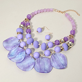 Chunky Wavy Resin Disc Beaded Double Layered Statement Necklace