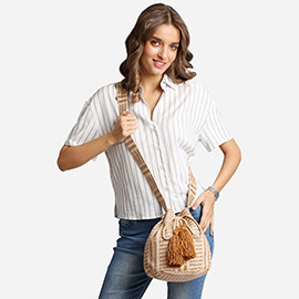 Striped Tassel Crossbody Bucket Bag